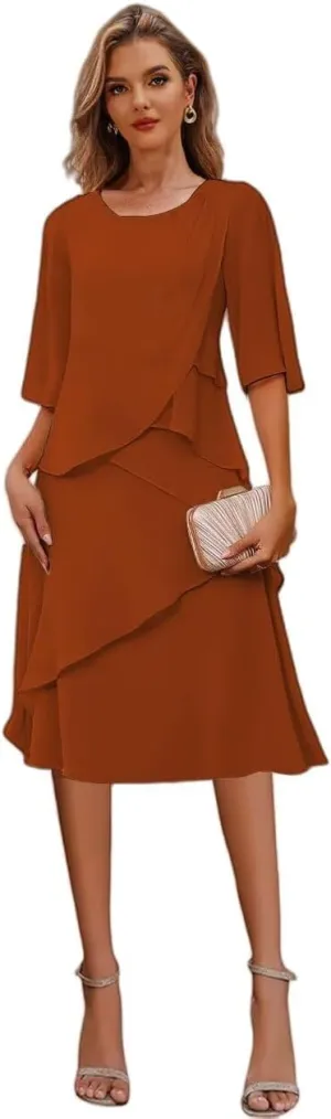 Tea Length Mother of The Bride Dresses for Women 2025 Chiffon Formal Wedding Guest Dress with Sleeves