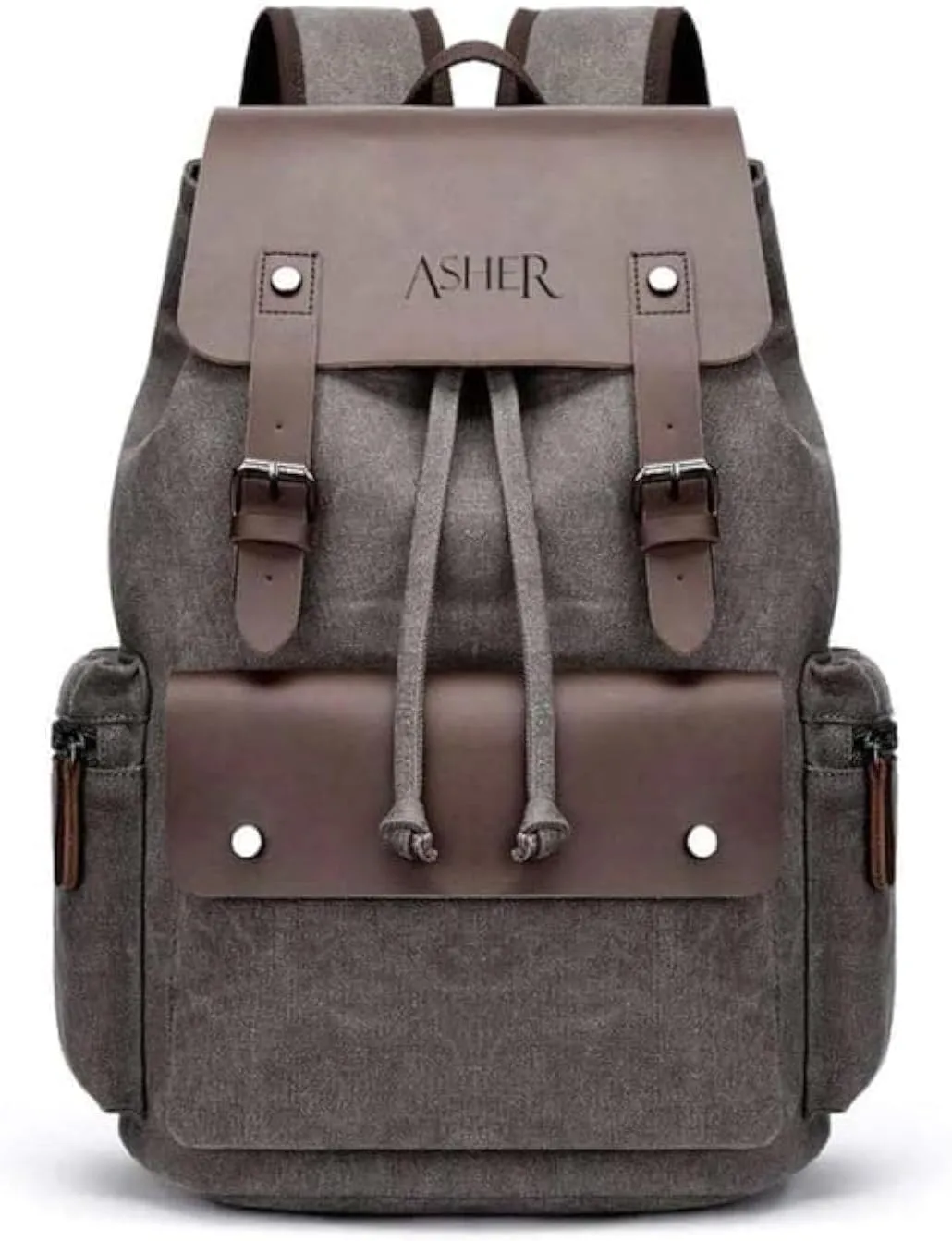 The Trevor Collection Smoky Grey and Cigar Brown 17 x 13 Inch Durable Canvas Mens, Work, Travel, Backpack, ATD66