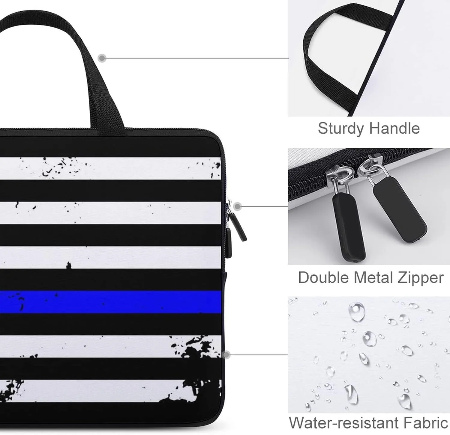 Thin Blue Line USA Flag Laptop Bag Laptop Case Sleeve Work Laptop Shoulder Bag Portable Travel Laptop Briefcase