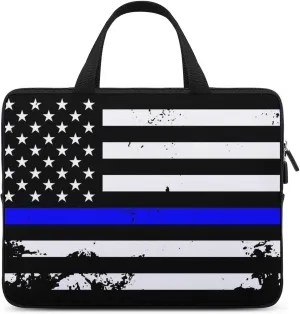Thin Blue Line USA Flag Laptop Bag Laptop Case Sleeve Work Laptop Shoulder Bag Portable Travel Laptop Briefcase