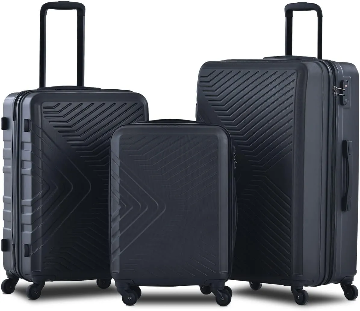 Three-Piece Lightweight Luggage Set for Stress-Free Travel, Easy to Maneuver with Spinner Wheels, Black (20/24/28 inches)