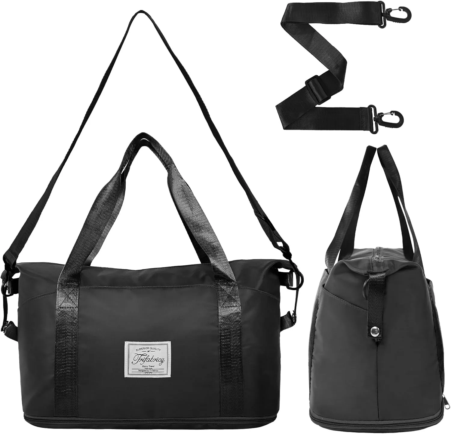Travel Duffel Bag - Large Shoulder Weekender Overnight Bag, Carry on Bags with Wet Pocket, Waterproof Expandable Duffel Bags with Trolley Sleeve for Sports Travel Gym, Black