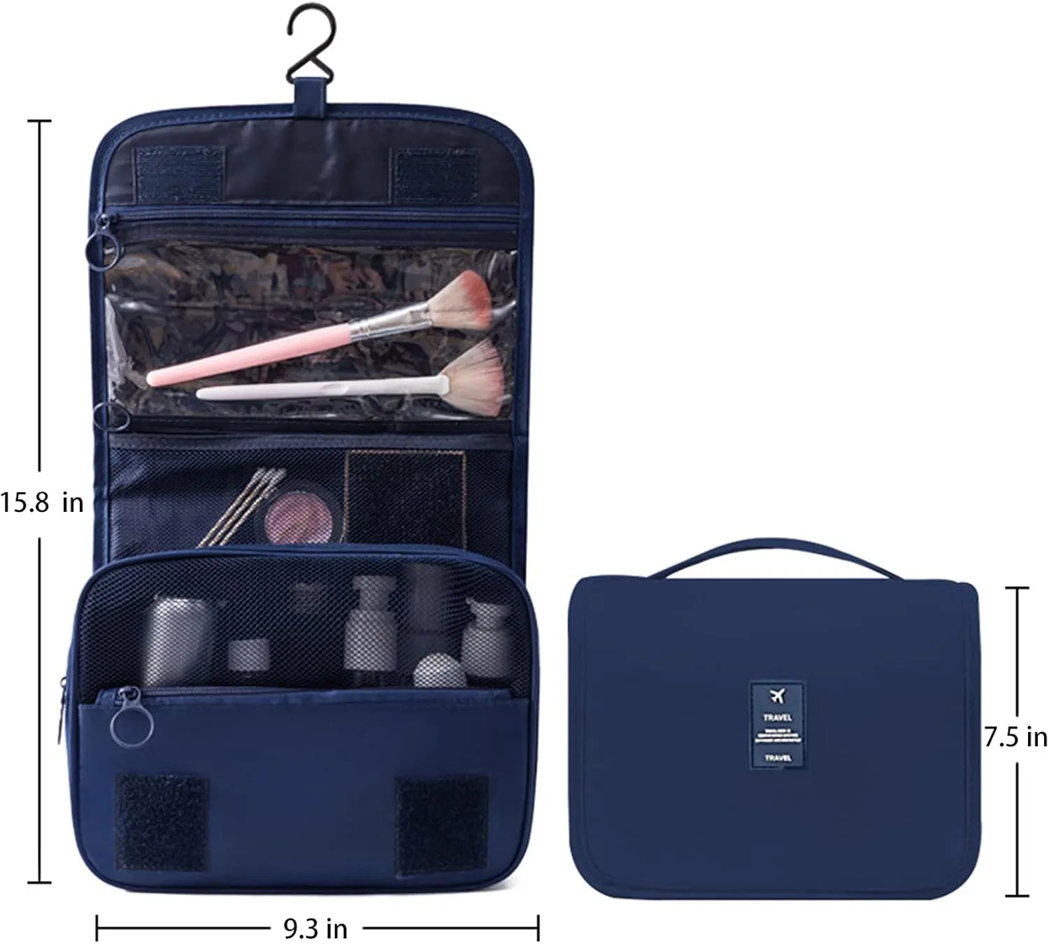 Travel Toiletry Bag with Hook, Hanging Toiletries Bag for Women Makeup and Small Cosmetics Organizer Blue