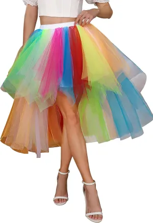 Tulle Skirts for Women High Low 50s Vintage Colorful Tutu Petticoat Ballet Bubble Dance Skirt for Cosplay Party