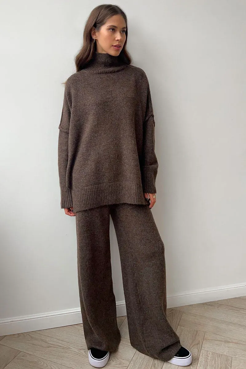 Turtleneck Split Sweater Loose Knit Pants Set