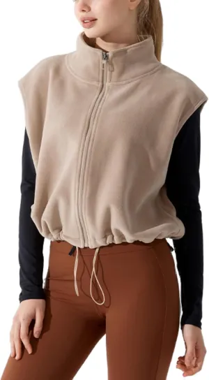 Unilexi Womens Full Zip Fleece Vest Stand Collar Sherpa Crop Sleeveless Coat Zipper Fitness Vest