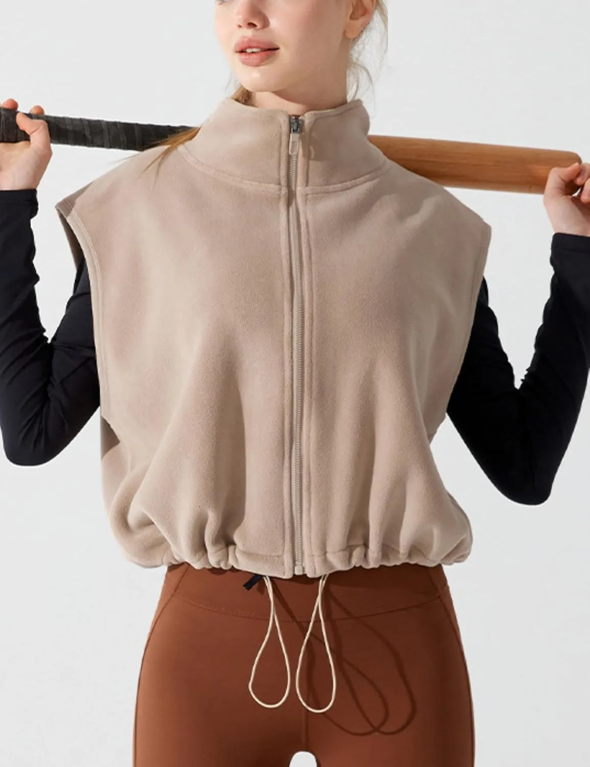 Unilexi Womens Full Zip Fleece Vest Stand Collar Sherpa Crop Sleeveless Coat Zipper Fitness Vest