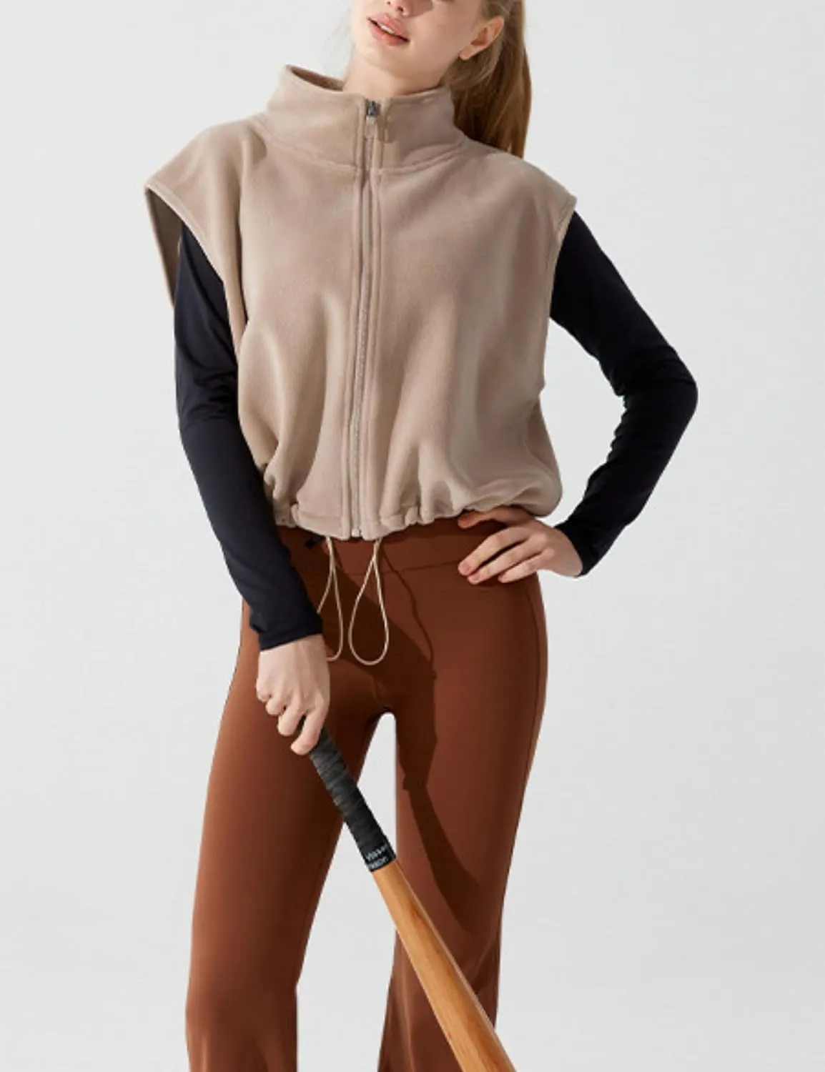 Unilexi Womens Full Zip Fleece Vest Stand Collar Sherpa Crop Sleeveless Coat Zipper Fitness Vest