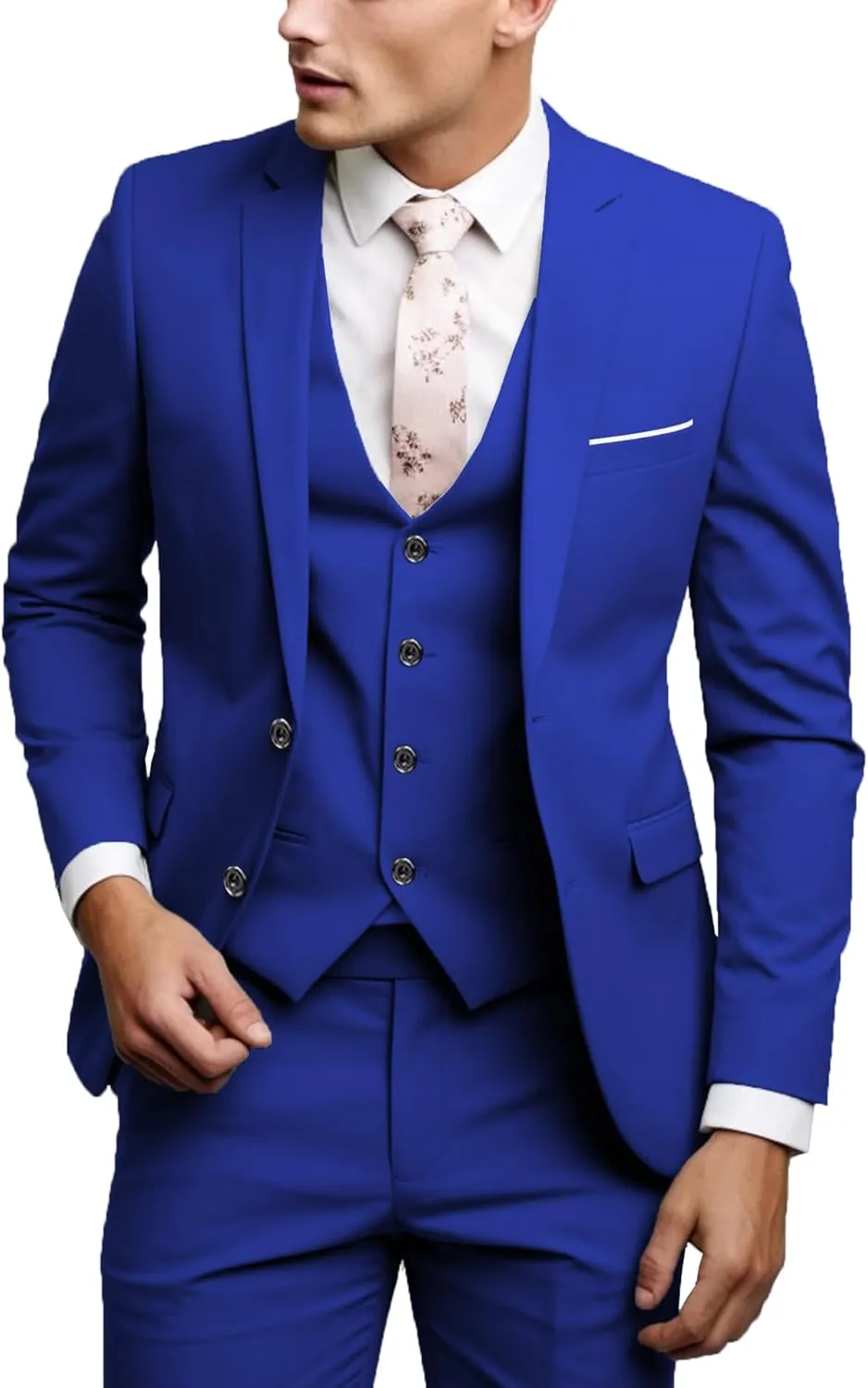 UNINUKOO Men Suits Slim Fit Dress 3 Piece 2 Button Wedding Formal Business Tuxedo Suit Jacket Pants Vest Set