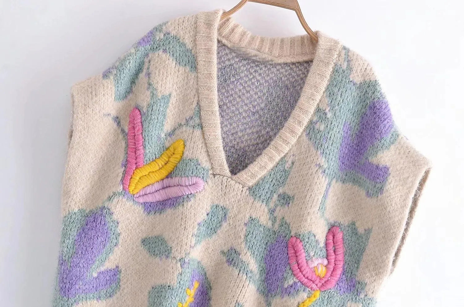V-neck Loose Knit Vest For Women