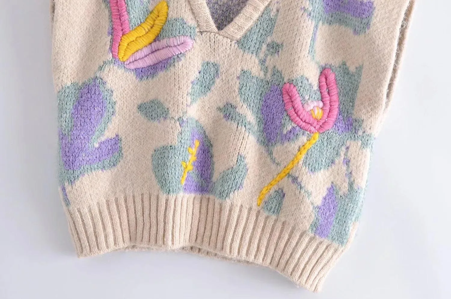 V-neck Loose Knit Vest For Women