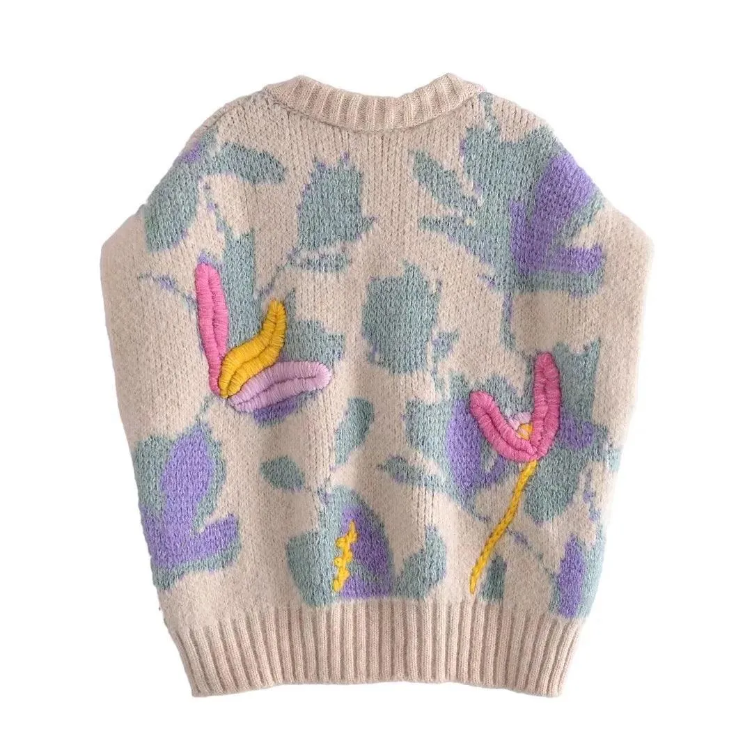 V-neck Loose Knit Vest For Women