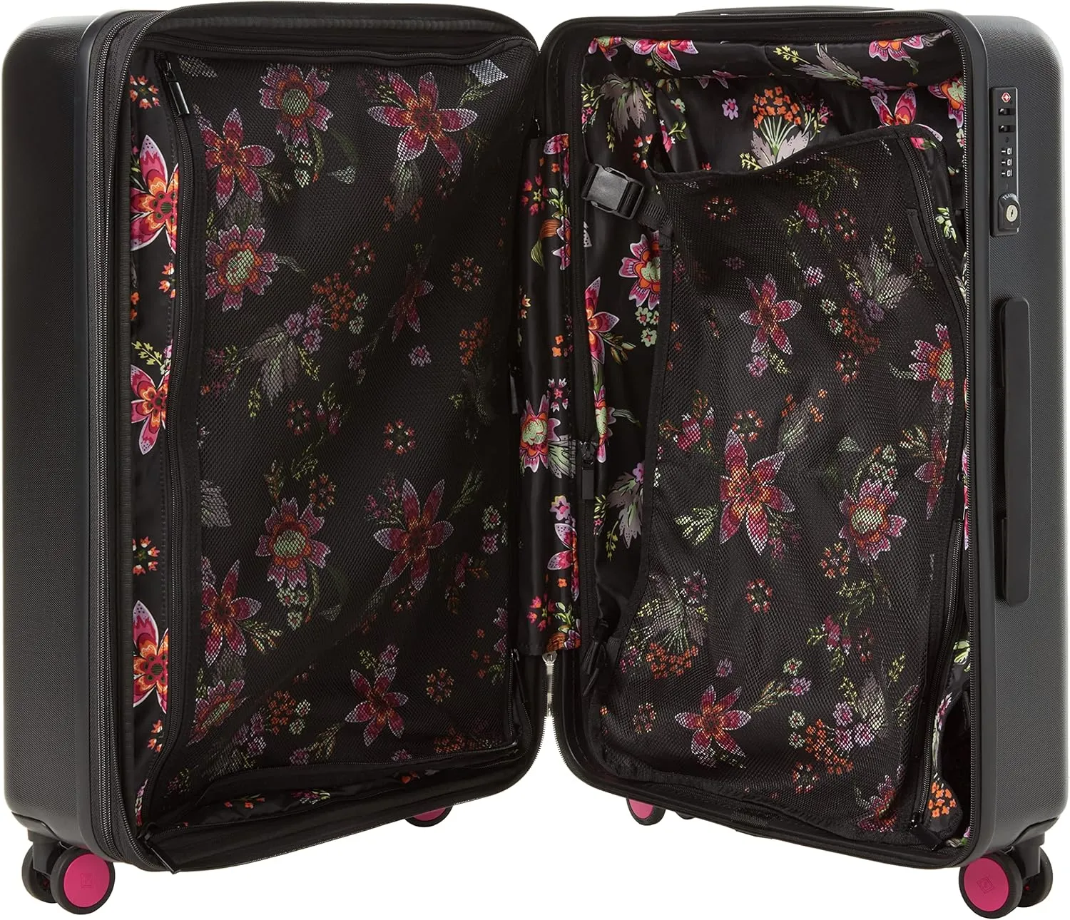 Vera Bradley Women's Hardside Rolling Suitcase Luggage, Black, 22" Carry On