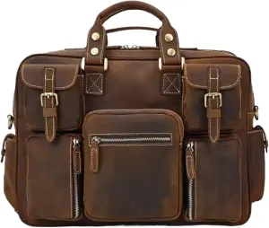 Vintage Briefcase Men's Leather Tote Multi-pocket Travel Bag Top Leather Shoulder Bag Computer Bag