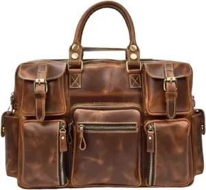Vintage Briefcase Men's Leather Tote Multi-pocket Travel Bag Top Leather Shoulder Bag Computer Bag