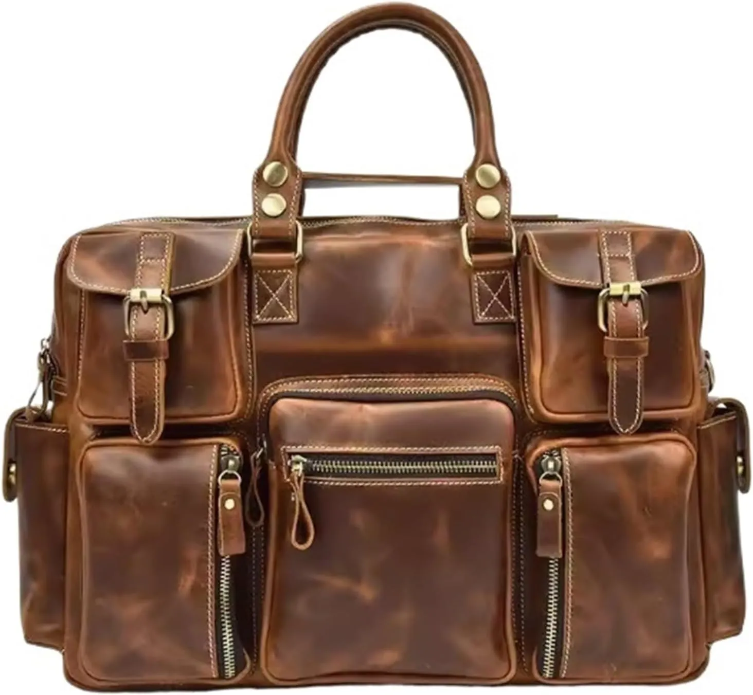 Vintage Briefcase Men's Leather Tote Multi-pocket Travel Bag Top Leather Shoulder Bag Computer Bag