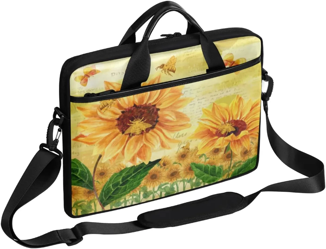 Vintage Sunflowers Bee Butterflies Laptop Case Bag with Detachable Strap Waterproof Laptop Bag Notebook Carrying Case 15.6 inch Laptop Sleeve Bag for Men Women Work Travel