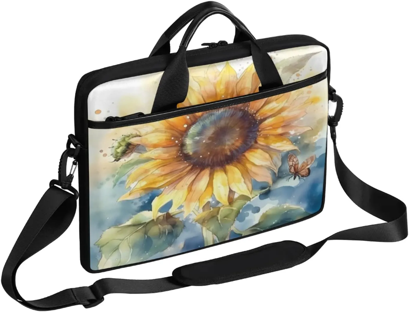 Watercolor Sunflower Butterflies Laptop Case Bag with Detachable Strap Waterproof Laptop Bag Notebook Carrying Case 15.6 inch Laptop Sleeve Bag for Men Women Work Travel