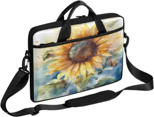 Watercolor Sunflower Butterflies Laptop Case Bag with Detachable Strap Waterproof Laptop Bag Notebook Carrying Case 15.6 inch Laptop Sleeve Bag for Men Women Work Travel