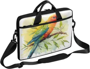 Watercolour Parrot Branch Leaves Laptop Case Bag with Detachable Strap Waterproof Laptop Bag Notebook Carrying Case 15.6 inch Laptop Sleeve Bag for Men Women Work Travel