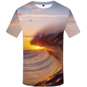Wave T-shirt Men Moon Tshirts Novelty Animal Tshirt Printed Flame Tshirts Casual Sky Shirt Print Short Sleeve Full Print Men