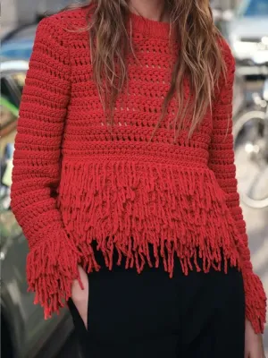 Wenkouban-Christmas Thanksgiving outfits_Elegant Hollow Out Sexy Long Sleeve O-Neck Red Christmas Sweater