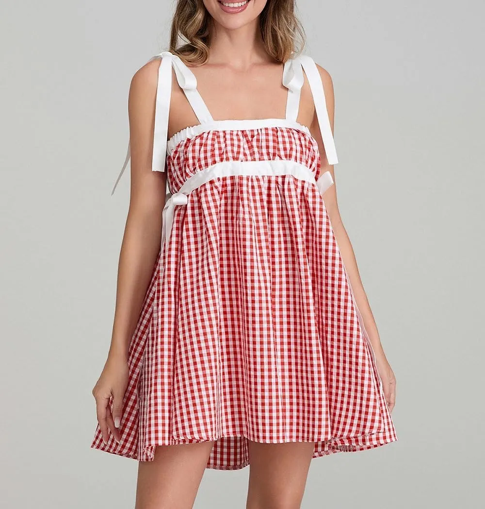 Women Boho Tie Shoulder Mini Dress Y2K Floral Ruffle Babydoll Short Dress Summer Flowy Beach Vacation Sundress