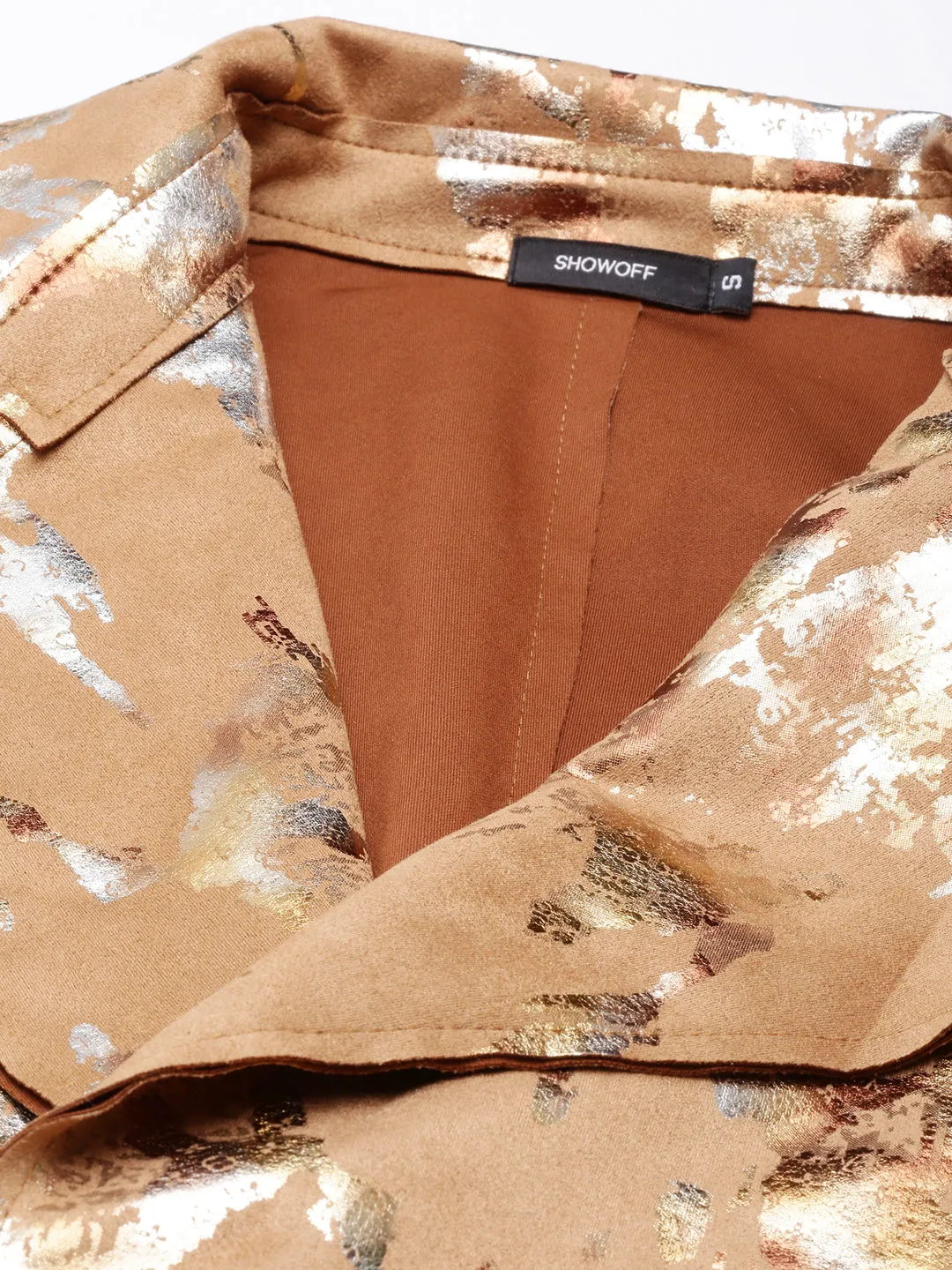 Women Camel Brown Abstract Printed Longline Trench Coat