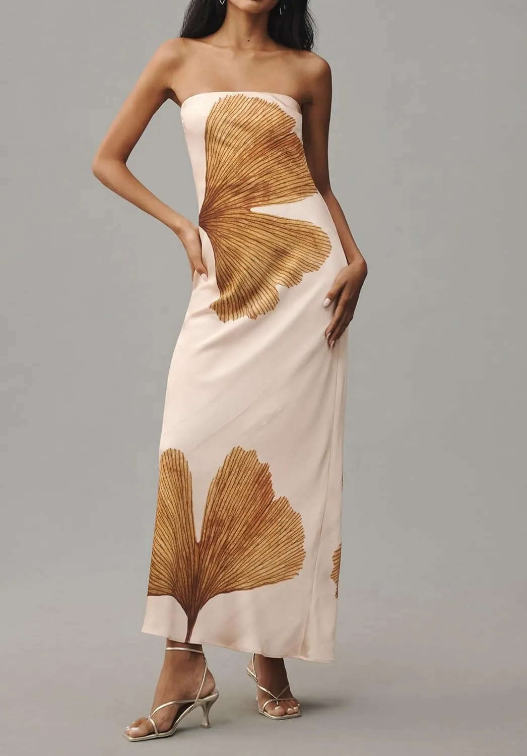Women Floral Strapless Maxi Dresses Y2K Flower Backless Bodycon Long Tube Top Dress Summer Formal Cocktail Sundress