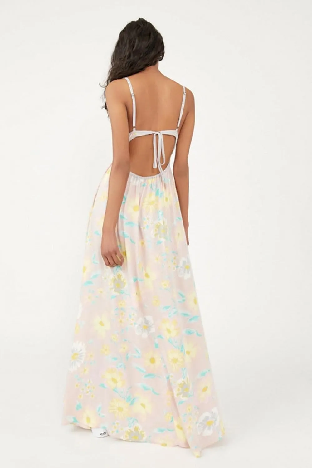 Women Y2k Boho Maxi Dress Tie Front V Neck Cami Flowy Dress Summer Causal Floral Beach Vacation Sundress