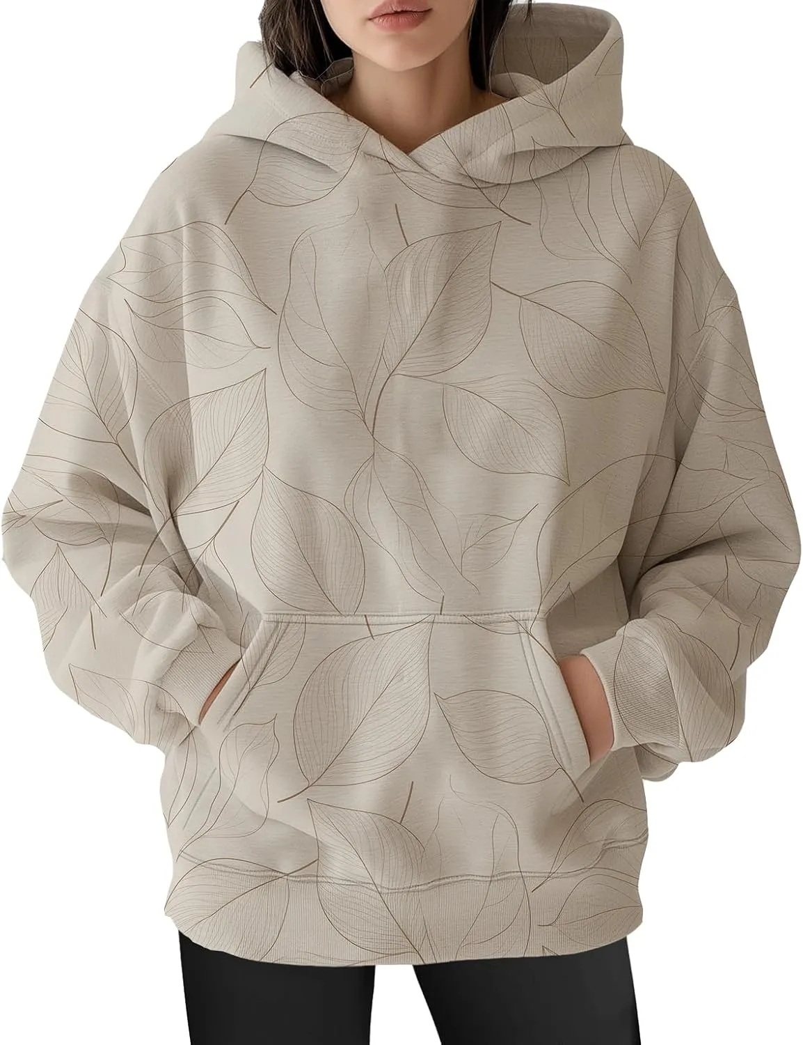 Womens Camo Hoodies Oversized Maple Leaf Print Long Sleeve Hooded Sweatshirt Casual Fleece Pullover Tops with Pockets