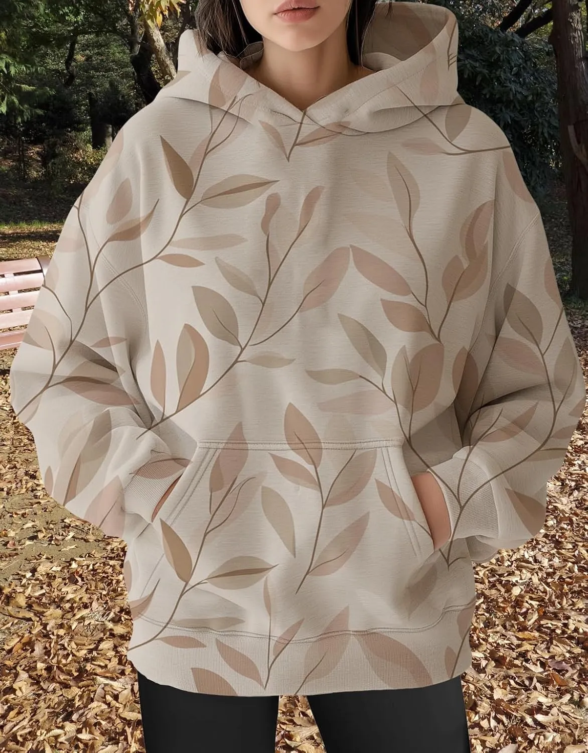 Womens Camo Hoodies Oversized Maple Leaf Print Long Sleeve Hooded Sweatshirt Casual Fleece Pullover Tops with Pockets