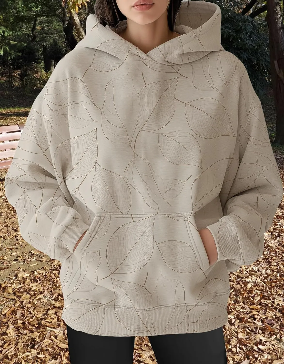 Womens Camo Hoodies Oversized Maple Leaf Print Long Sleeve Hooded Sweatshirt Casual Fleece Pullover Tops with Pockets
