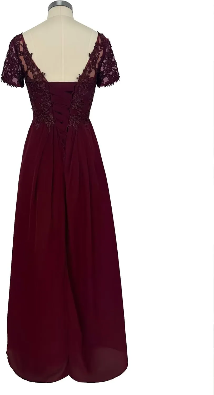 Women's Lace Applique Mother of The Bride Dresses for Women Long V Neck Mother of Bride Dress A-line Formal Prom Gown