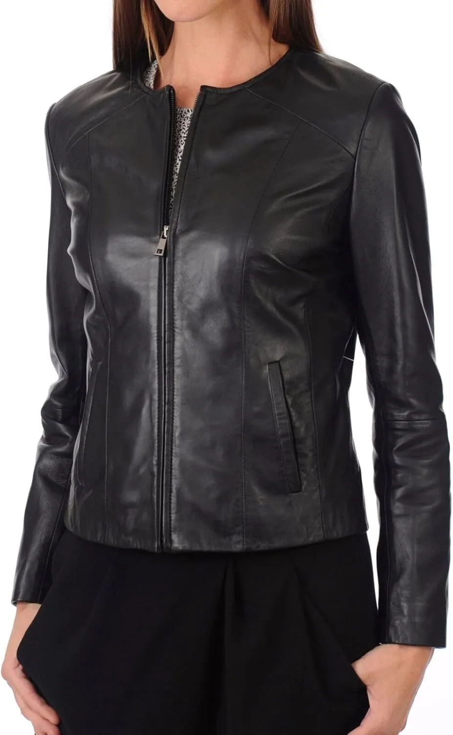 Women's Leather Bomber Biker Jacket Black