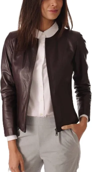 Women's Leather Bomber Biker Jacket Black