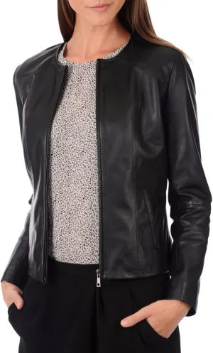 Women's Leather Bomber Biker Jacket Black