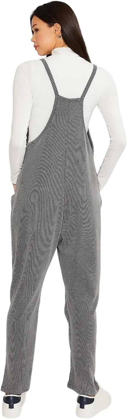 Women's Loose Fit Jumpsuit with Tapered Legs, Light Denim, Ribbed/Blue Fog, Ribbed/Charcoal, Ribbed/Black, Ribbed Fuchia