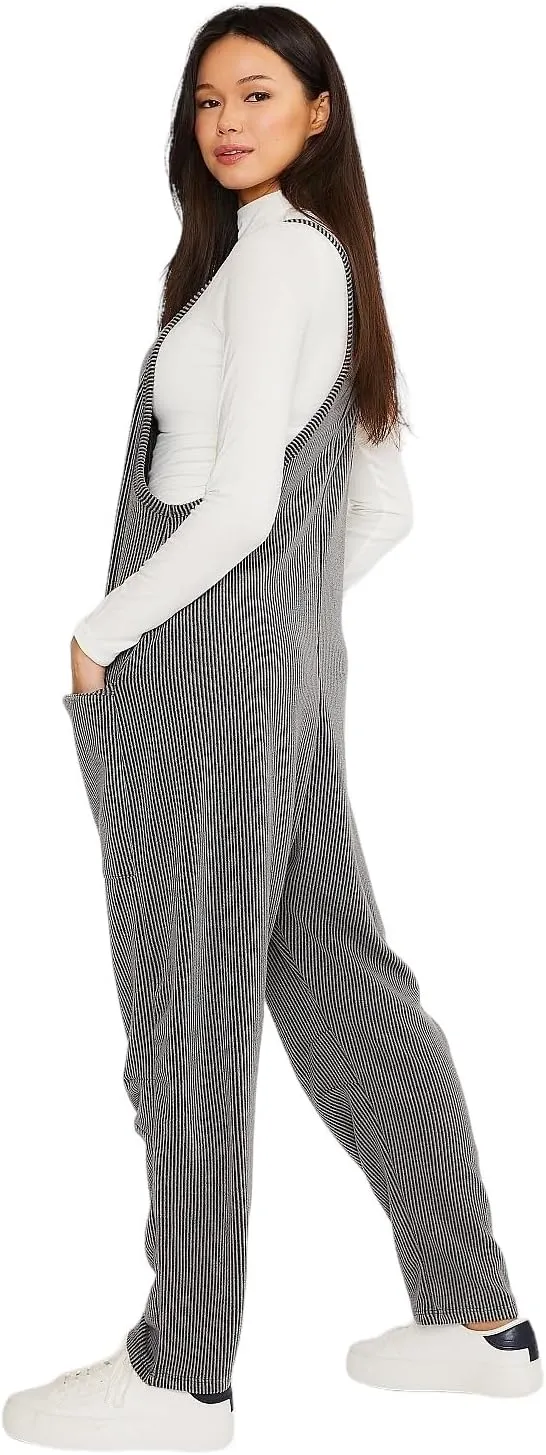 Women's Loose Fit Jumpsuit with Tapered Legs, Light Denim, Ribbed/Blue Fog, Ribbed/Charcoal, Ribbed/Black, Ribbed Fuchia