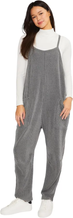 Women's Loose Fit Jumpsuit with Tapered Legs, Light Denim, Ribbed/Blue Fog, Ribbed/Charcoal, Ribbed/Black, Ribbed Fuchia