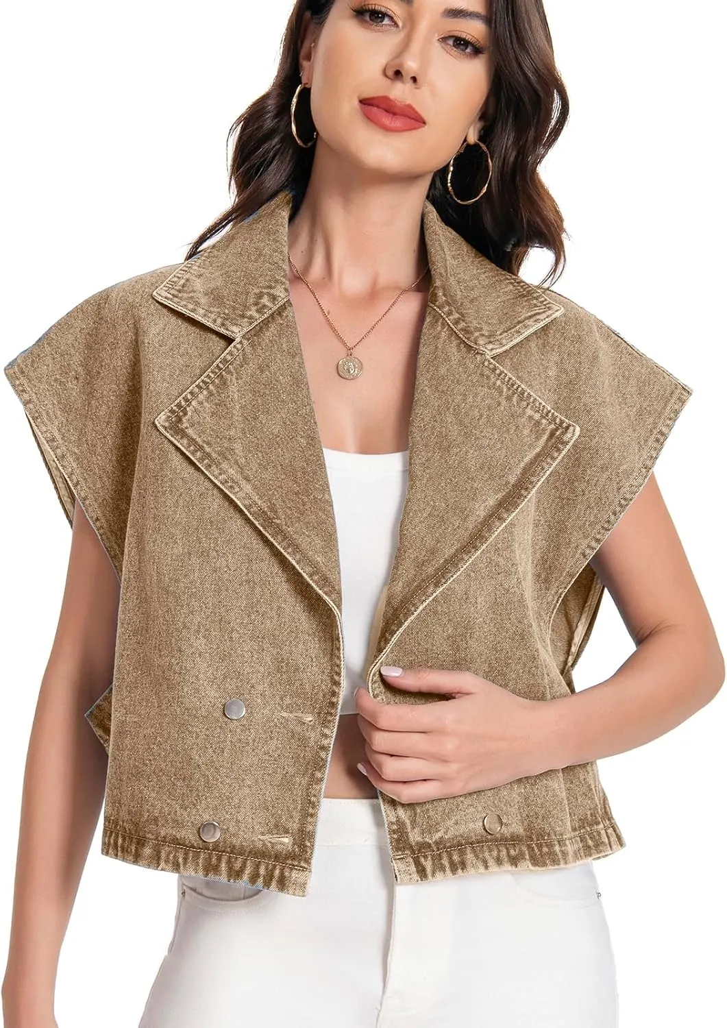 Women's Oversized Denim Vest Jean Cropped Casual Lightweight Jacket,Perfect for Spring Summer Outfits
