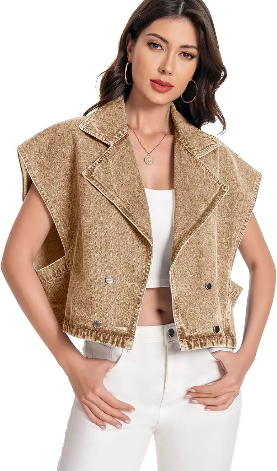 Women's Oversized Denim Vest Jean Cropped Casual Lightweight Jacket,Perfect for Spring Summer Outfits
