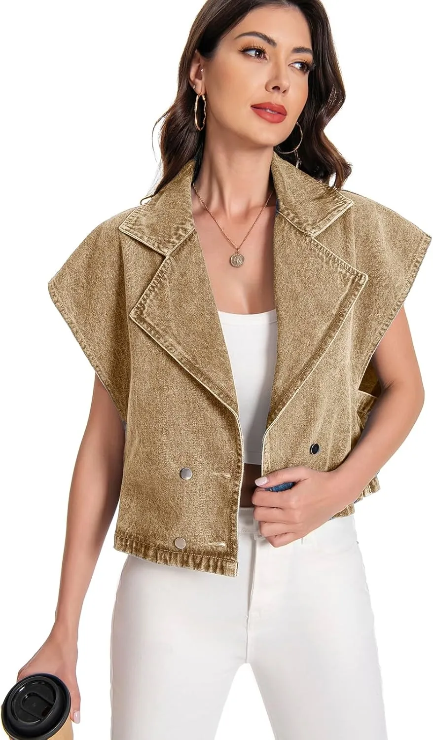 Women's Oversized Denim Vest Jean Cropped Casual Lightweight Jacket,Perfect for Spring Summer Outfits