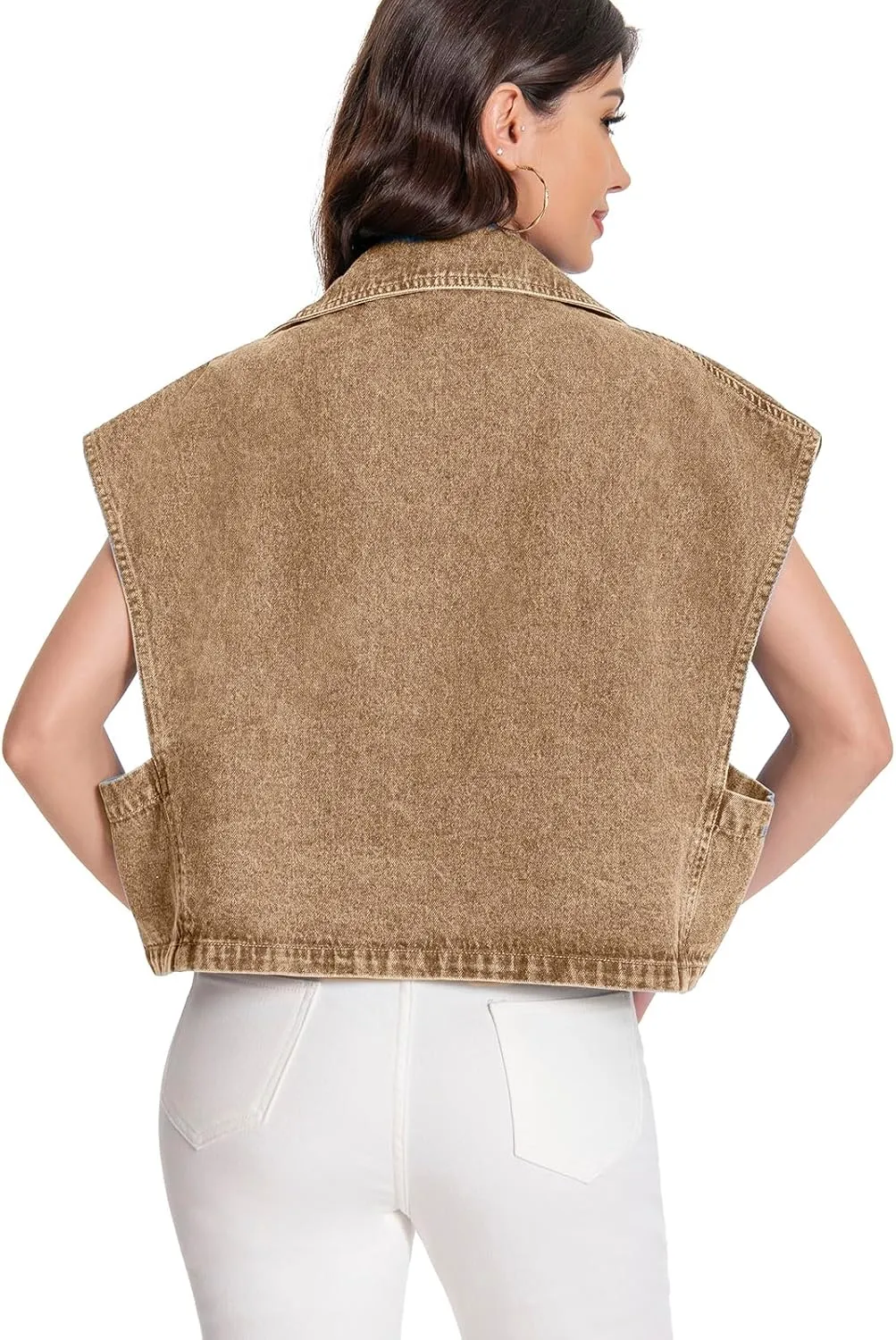 Women's Oversized Denim Vest Jean Cropped Casual Lightweight Jacket,Perfect for Spring Summer Outfits