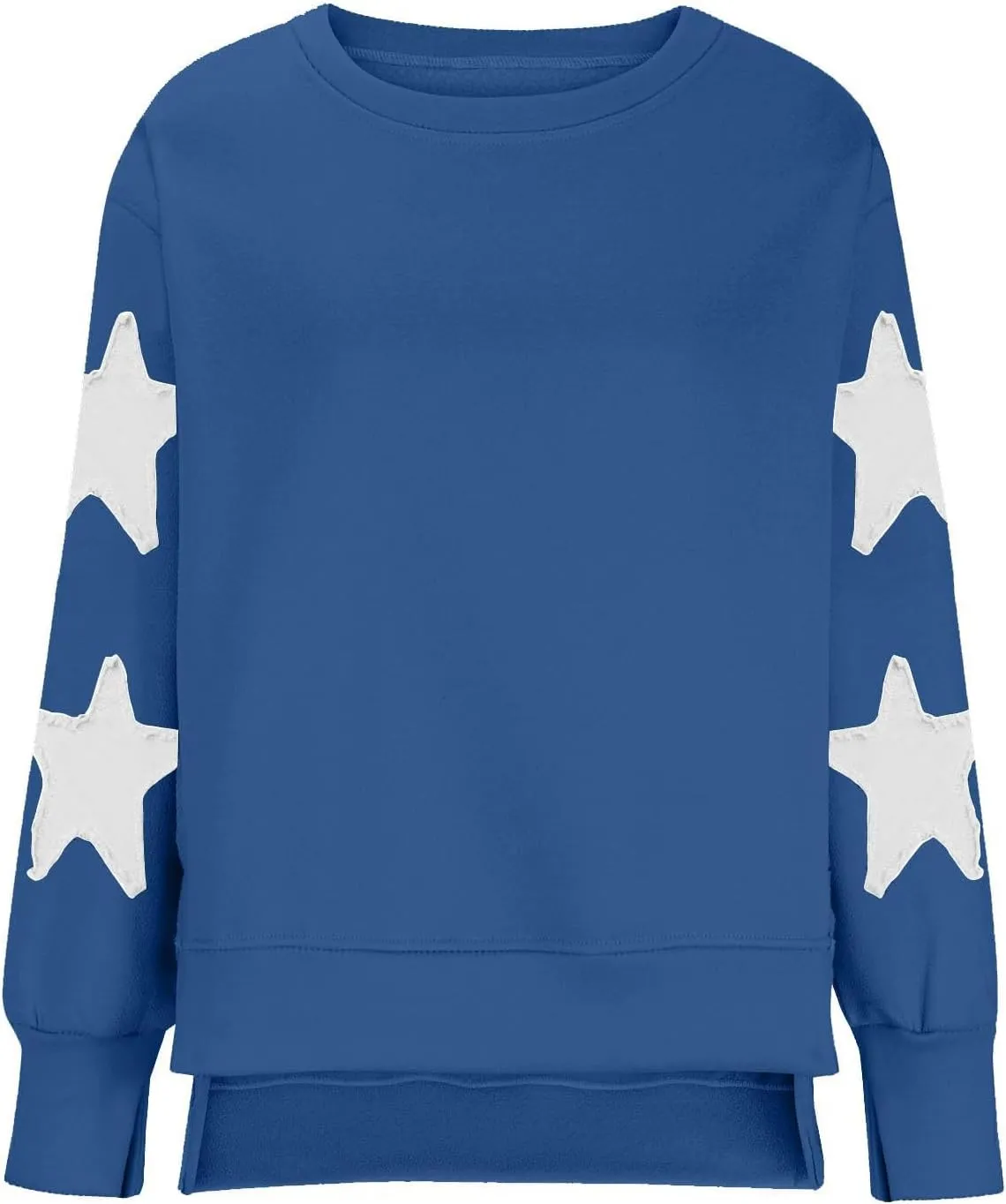 Womens Oversized Sweatshirts Y2k Star Striped Long Sleeve Crewneck Pullover Side Slit Sweatshirt for Teen Girls