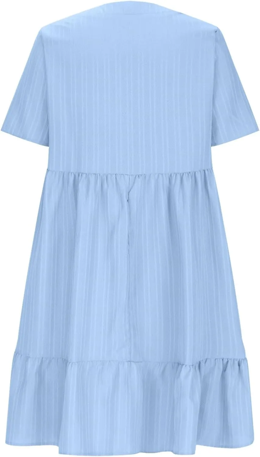 Womens Summer Dresses Sleeveless V Neck Casual Swing Flowy Tiered Ruffle A Line Mini Dress Beach Sundress 2025