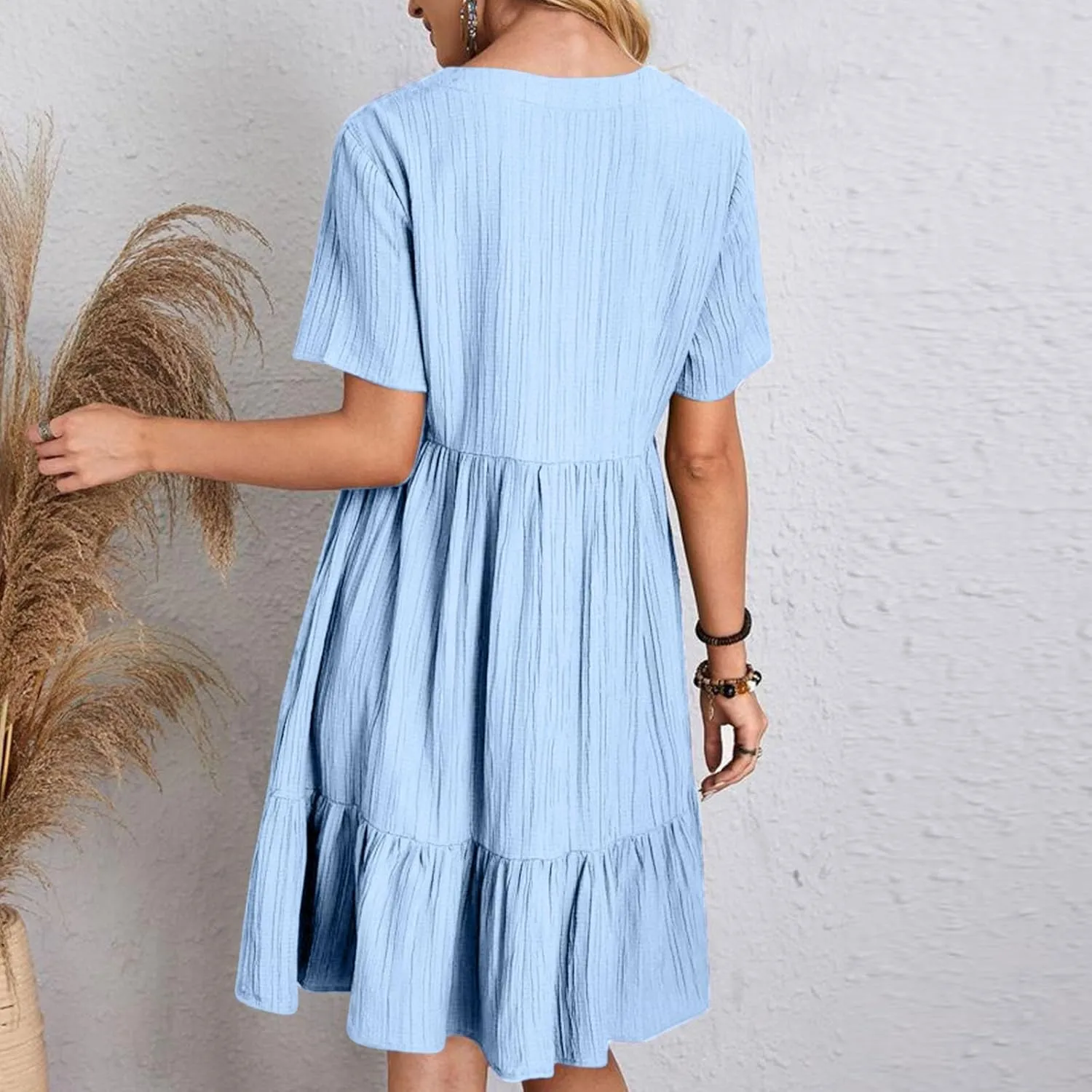 Womens Summer Dresses Sleeveless V Neck Casual Swing Flowy Tiered Ruffle A Line Mini Dress Beach Sundress 2025