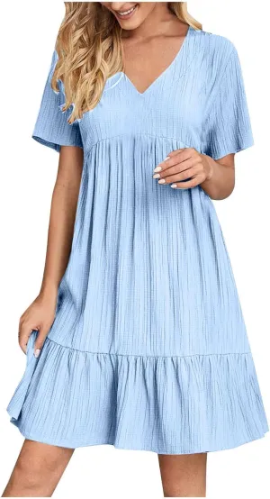 Womens Summer Dresses Sleeveless V Neck Casual Swing Flowy Tiered Ruffle A Line Mini Dress Beach Sundress 2025