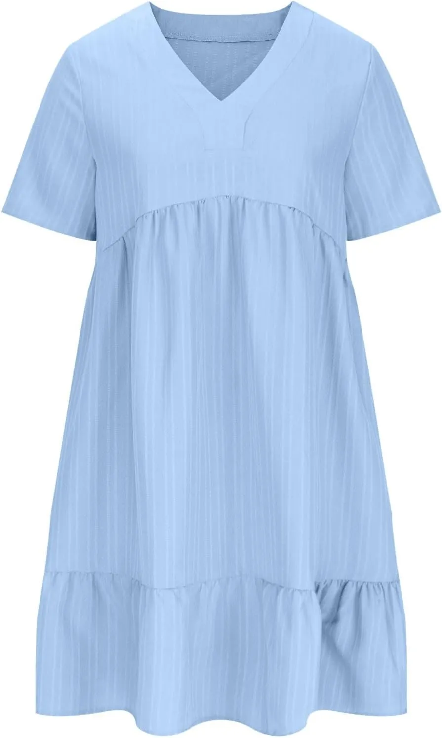Womens Summer Dresses Sleeveless V Neck Casual Swing Flowy Tiered Ruffle A Line Mini Dress Beach Sundress 2025
