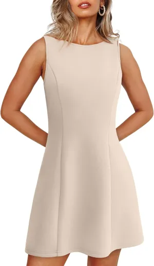 Women's Summer Sexy Sleeveless Crew Neck Tennis Dress Boat Neck A-line Bodycon Party Club Mini Dresses